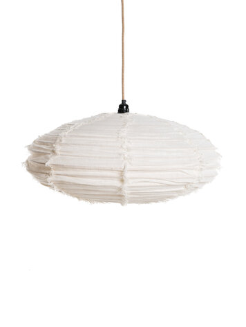 Pendant bizz linen - oval - white fringe