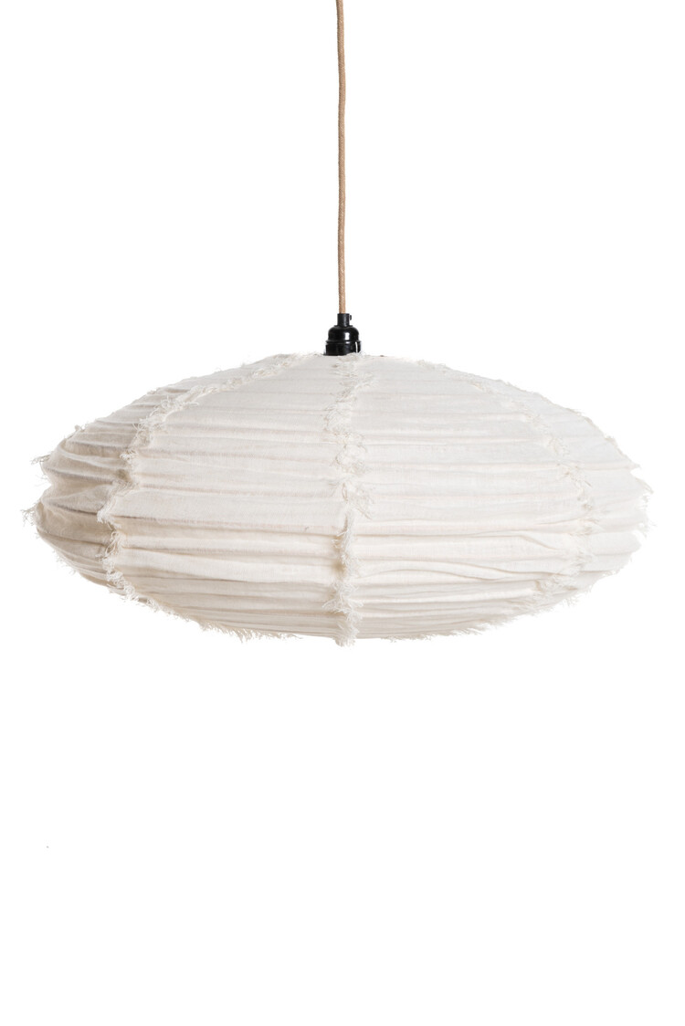Pendant bizz linen - oval - white fringe