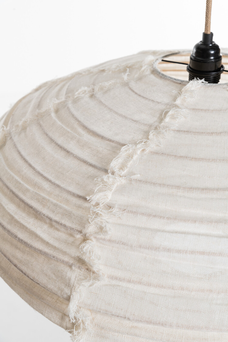 Pendant bizz linen - oval - white fringe