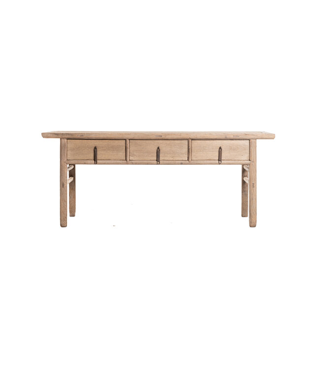 Console with 3 drawers, elm wood - 198cm