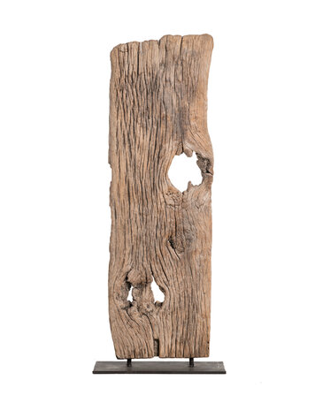 Wooden object on metal base