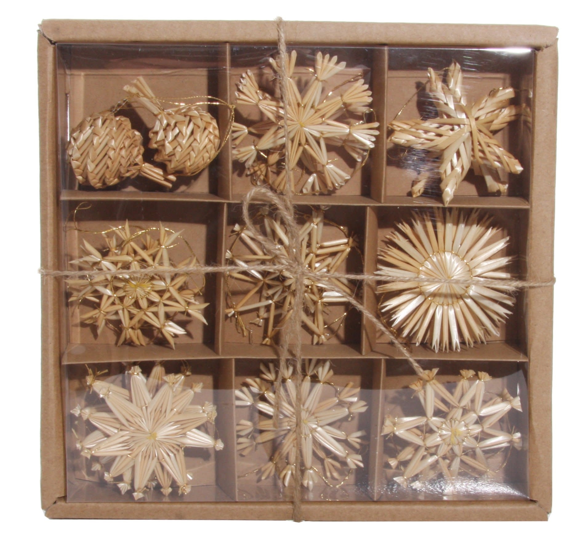 COM-FOUR® 4x grote ster set - XXL raamdecoratie gemaakt van stro - stro sterren in verschillende designs - 26cm/28cm