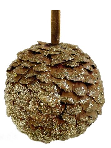 Fir cone scale Christmas ball with glitters - gold