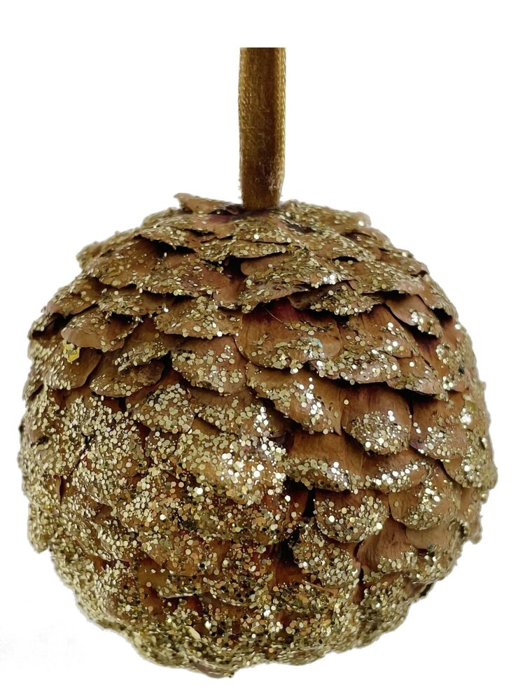 Fir cone scale Christmas ball with glitters - gold
