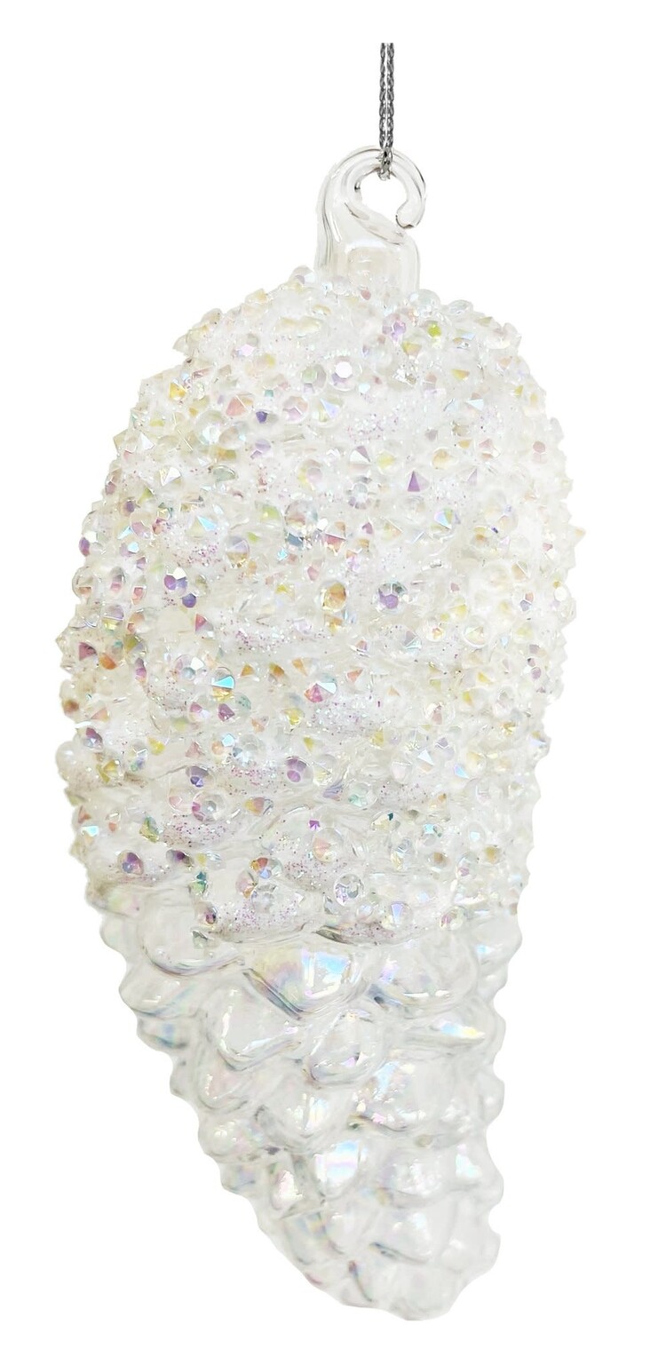 Glass cone with beads white lustered
