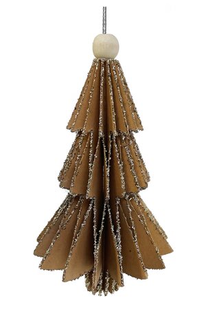 Paper tree ornament brown with silver glass glitter