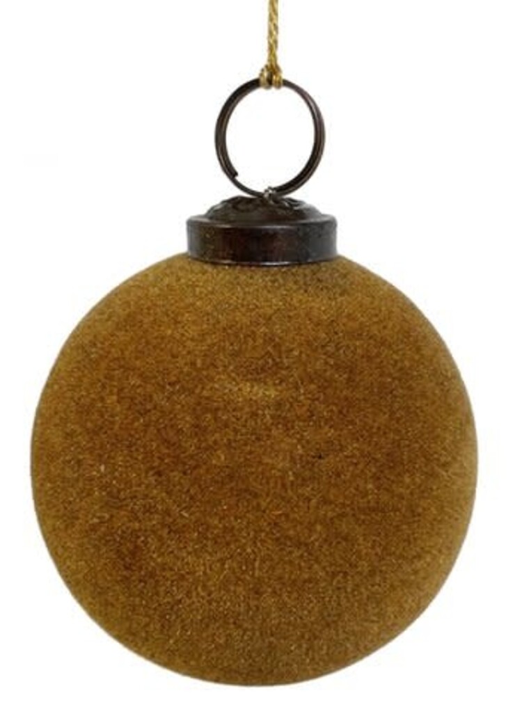 Glazen velvet kerstbal -  mosterd