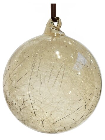 Glass transparent bauble with lines - light brown