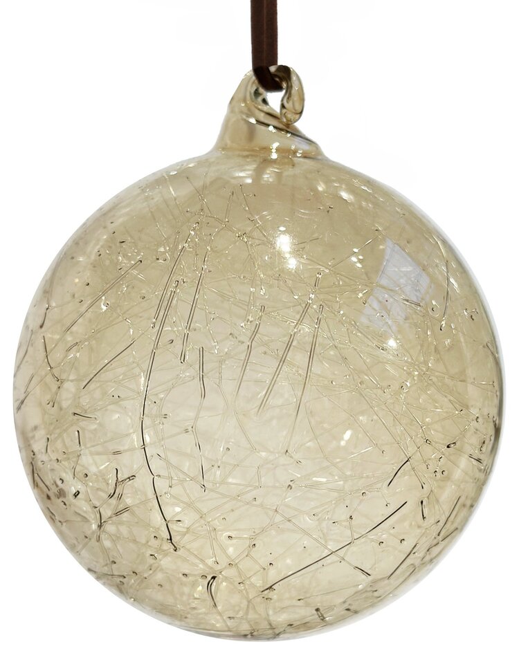 Glass transparent bauble with lines - light brown