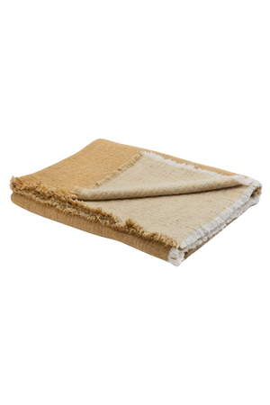 Maison de Vacances Throw vice versa fringed, double sided washed virgin wool & cotton - ocre/paille