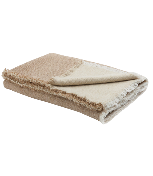 Maison de Vacances Throw vice versa fringed, double sided washed virgin wool & cotton - orgeat/fior di latte