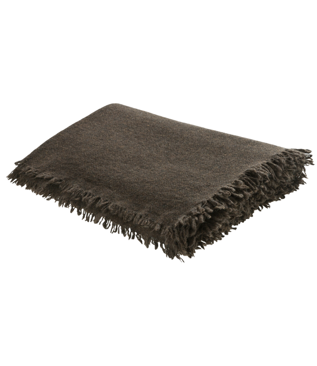 Maison de Vacances Throw vice versa fringed, washed virgin wool - brownie