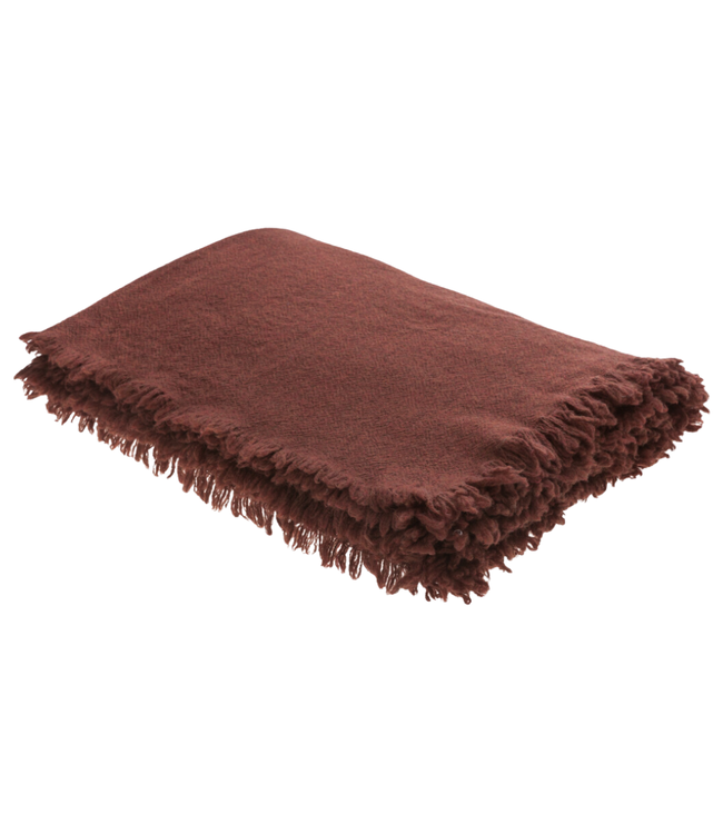 Throw vice versa fringed, washed virgin wool - grenat