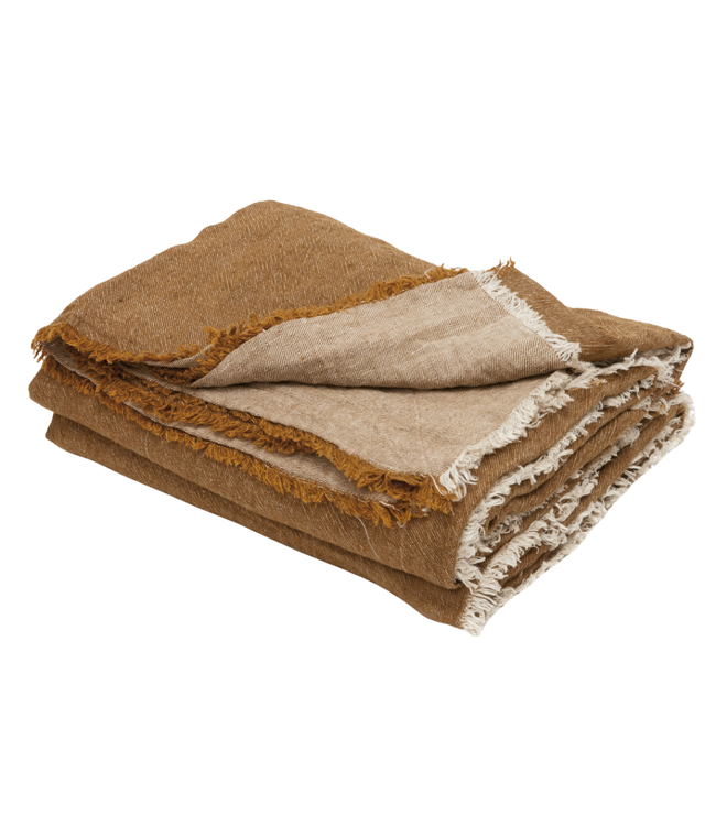 Maison de Vacances Throw vice versa fringed, crumpled washed linen - havane/givré