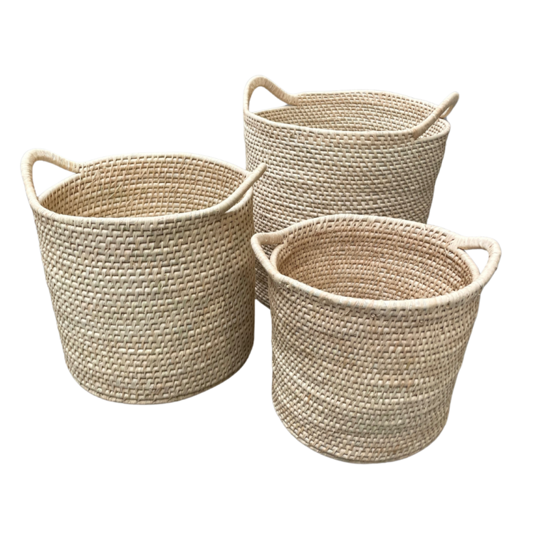 Palm leaf paper basket with handles - Madagascar