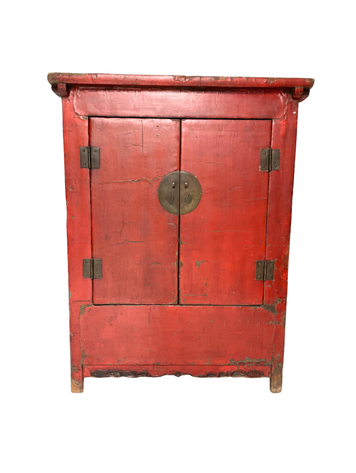 Antique Chinese bridal cabinet in red lacquered wood