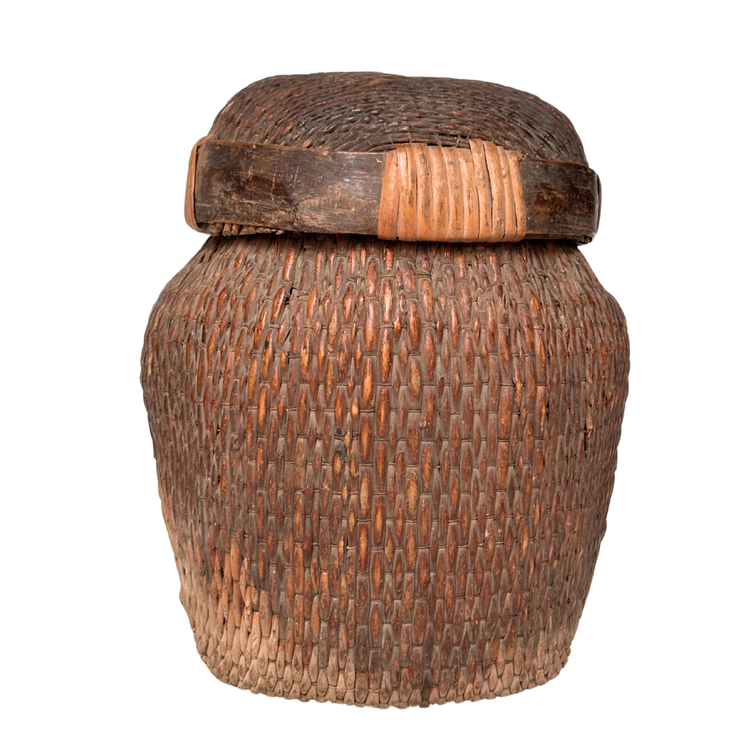 Old rattan basket with lid #43