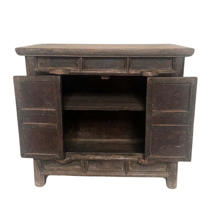 Black patinated console with 2 doors