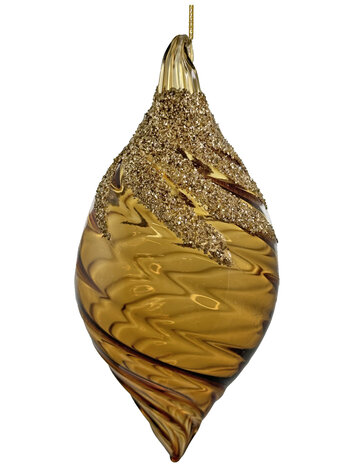 Glazen transparante kerstbal - bruin/goud