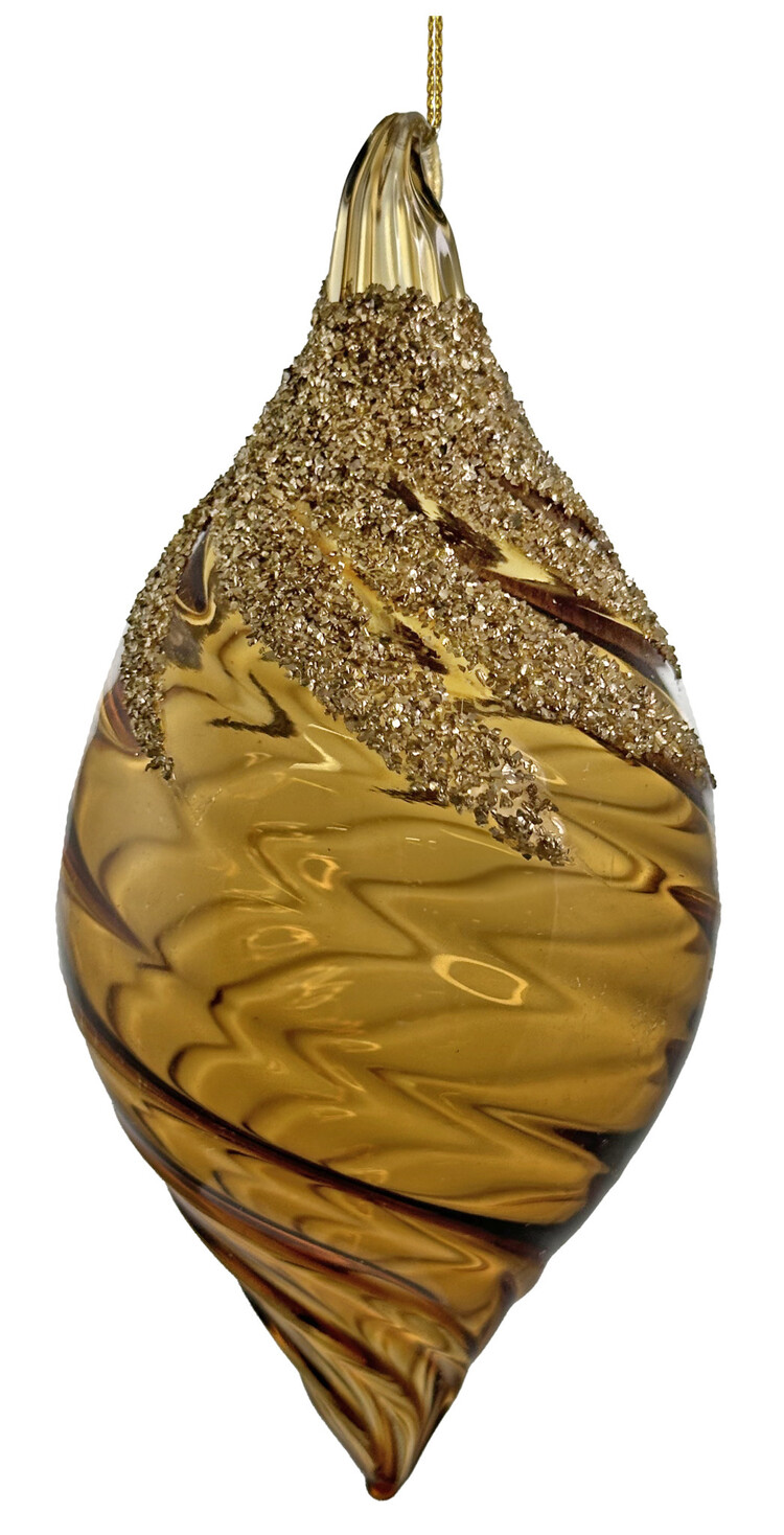 Glazen transparante kerstbal - bruin/goud