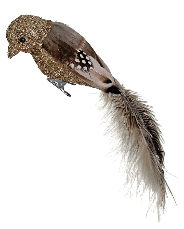 Bird with clip ostrich tail - brown/gold