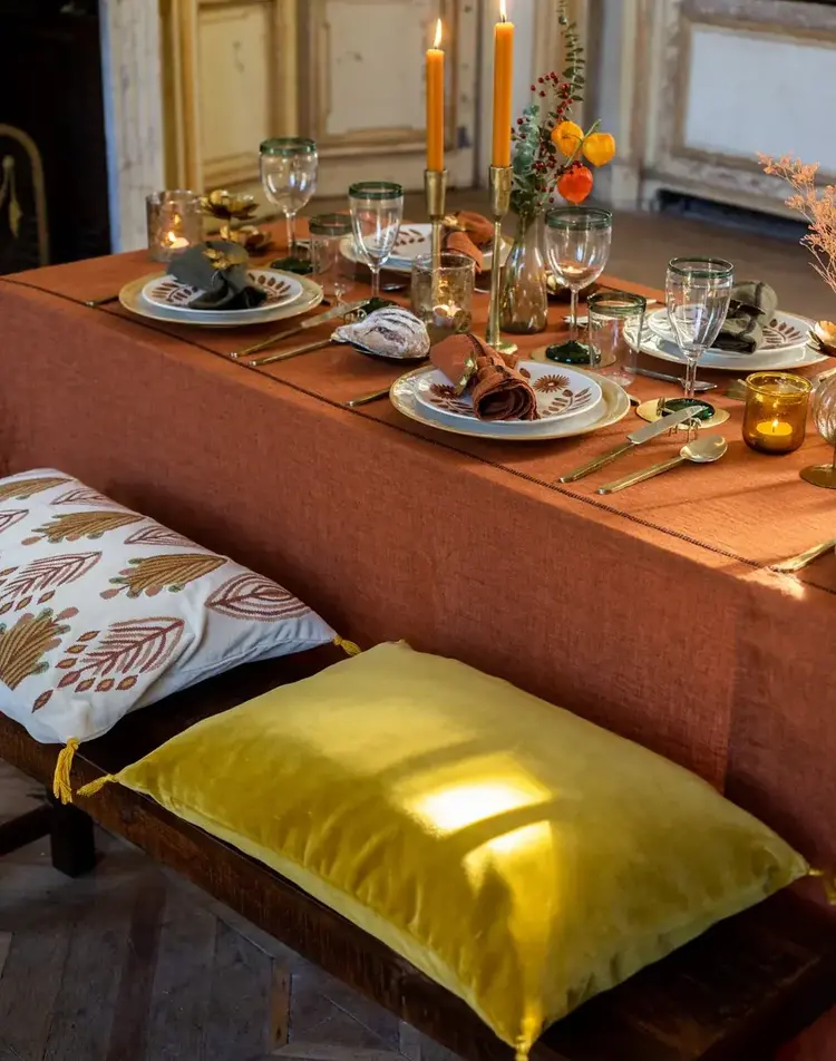 Caravane Tablecloth Noé, washed linen - terracotta