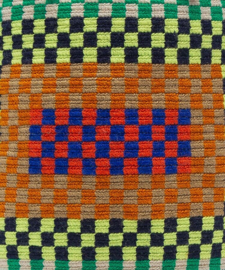 Guanabana handmade Crossbody Bag M with short macrame handle - Pelican green & yellow