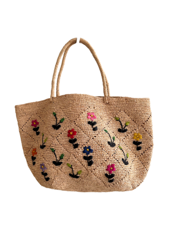 Lolo Deco Raffia Shopper Madagascar - Sac Fleur GM