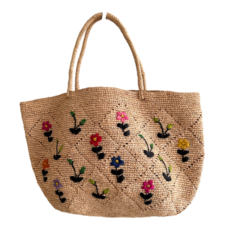 Lolo Deco Raffia Shopper Madagascar - Sac Fleur GM