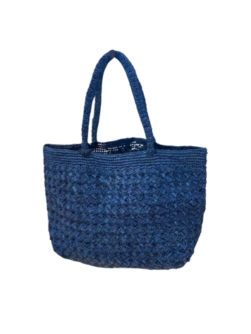 Lolo Deco Raffia Shopper Madagascar - Pepita blue