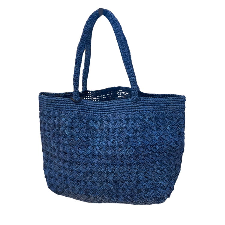 Lolo Deco Raffia Shopper Madagascar - Pepita blue
