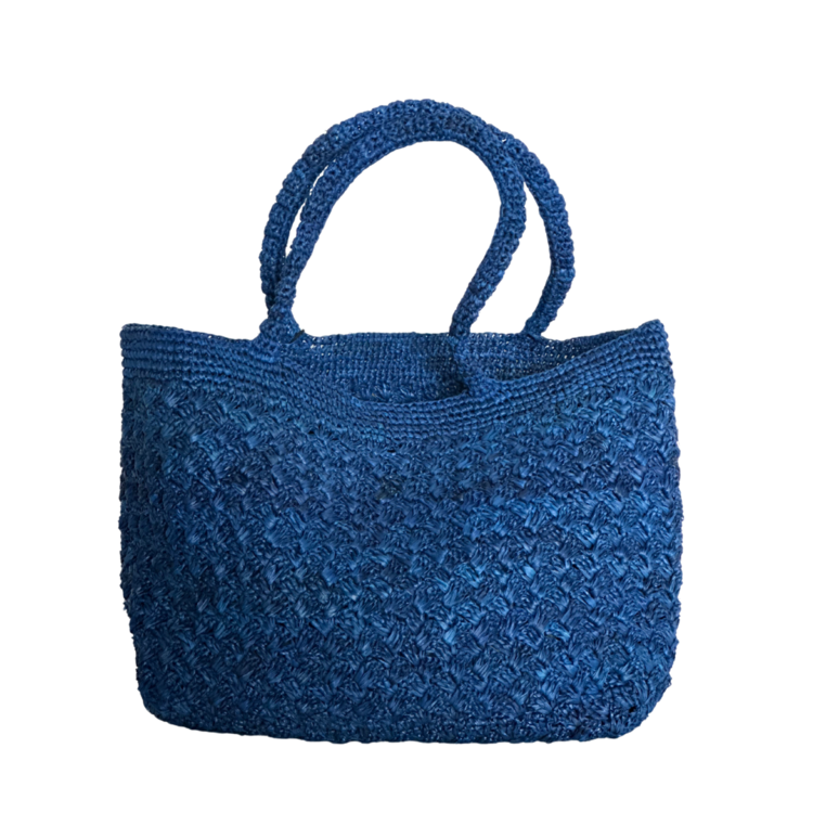 Lolo Deco Raffia Shopper Madagascar - Pepita blue