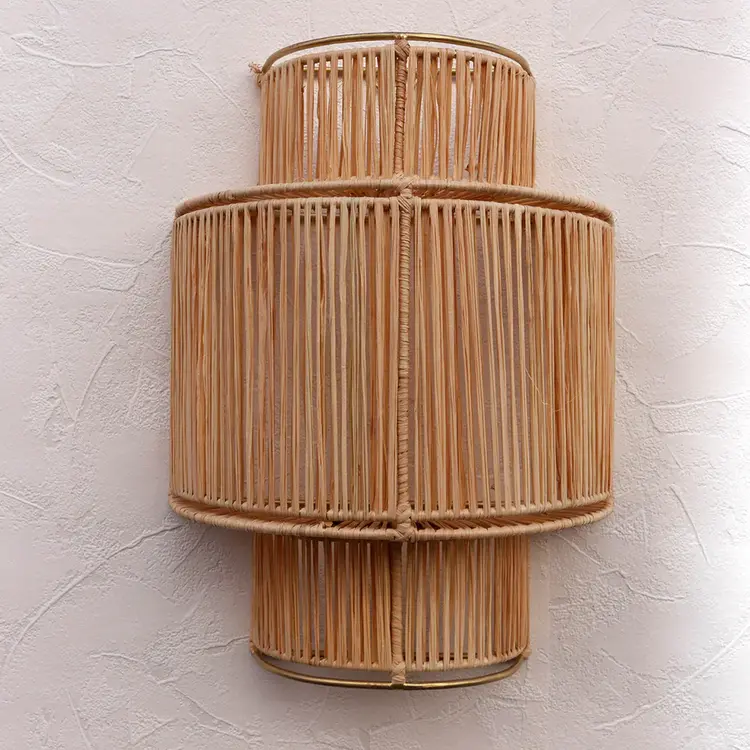 Wall lamp raffia 3-tier