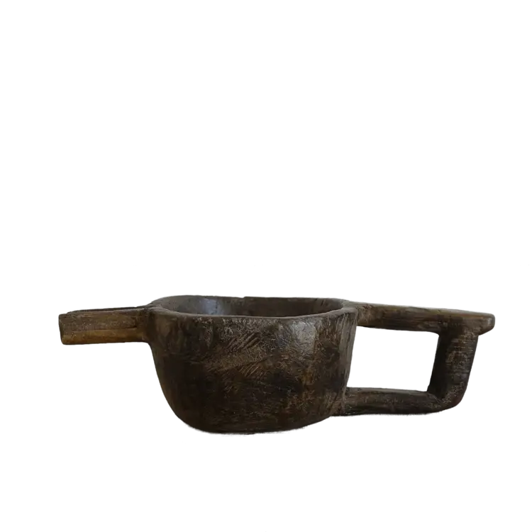 Old wooden milk jar Dhudh with spout - India