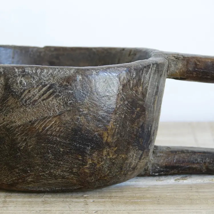 Old wooden milk jar Dhudh with spout - India