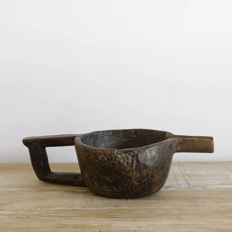 Old wooden milk jar Dhudh with spout - India