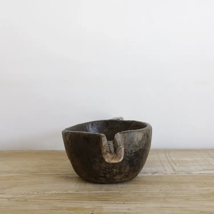 Old wooden milk jar Dhudh with spout - India