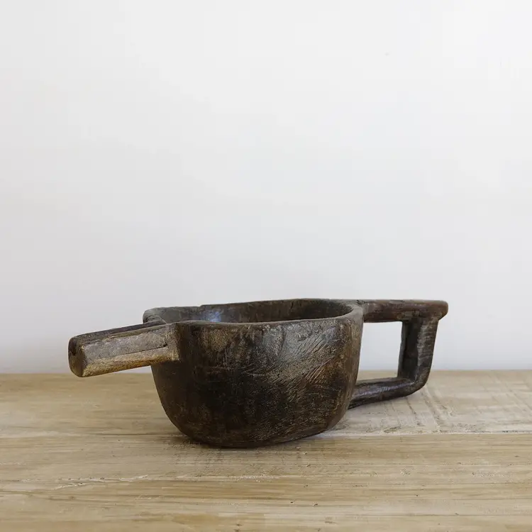 Old wooden milk jar Dhudh with spout - India