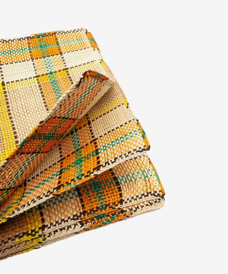 Guanabana handmade Straw placemat - yellow/orange/blue checks