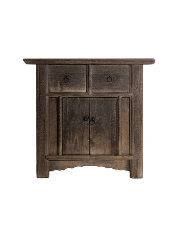 Cabinet with 2 drawers and 2 doors, patinated elm