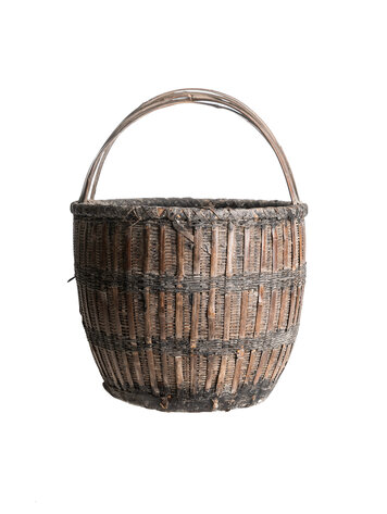 Old Chinese picking basket with woven walnut handle, Shanxi #17