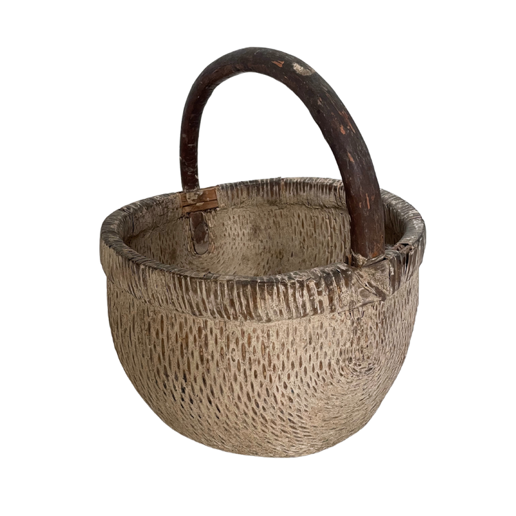 Oude Chinese rotan plukmand met handvat #12