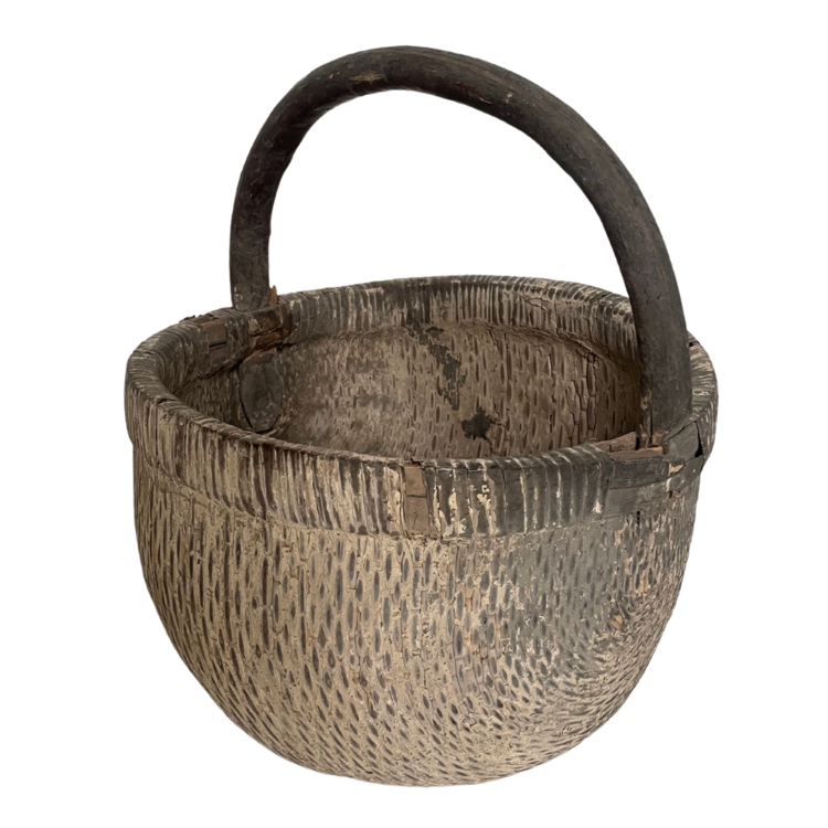 Old Chinese rattan picking basket with handle #12