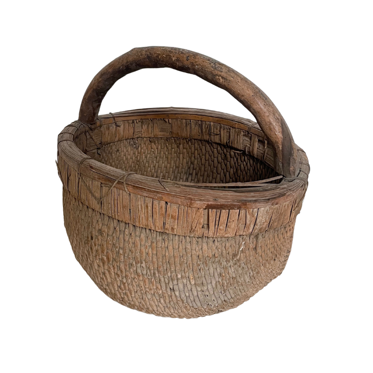 Oude Chinese rotan plukmand met handvat #11