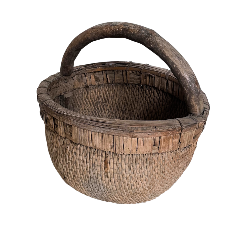 Oude Chinese rotan plukmand met handvat #11
