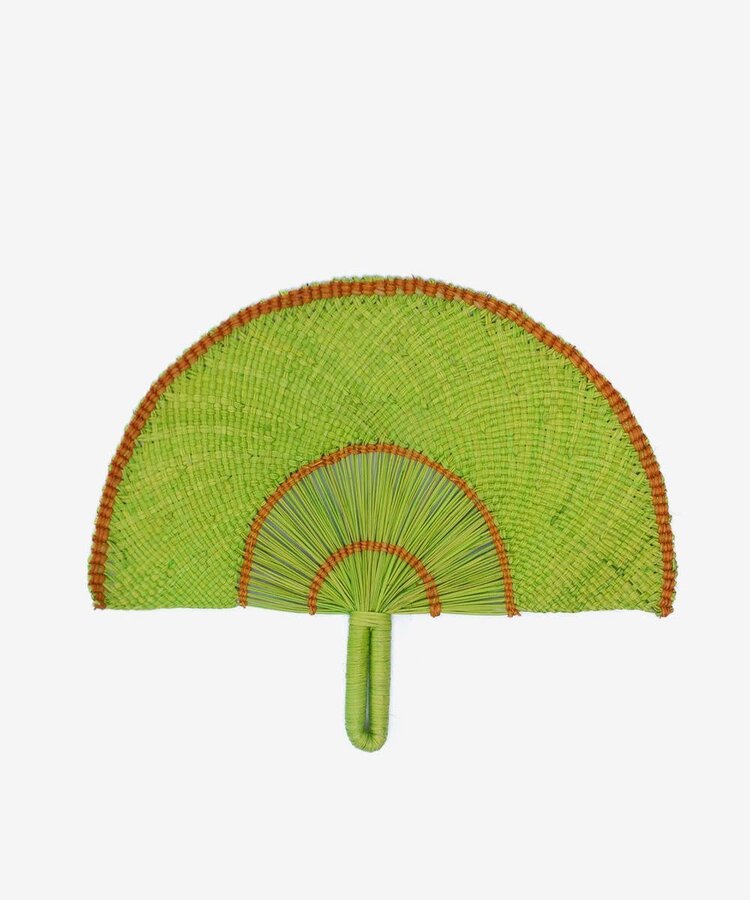 Guanabana handmade Handwoven Fan - Neon Green & Beige Details