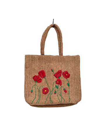 Lolo Deco Raffia Shopper Madagascar - Coquélicot