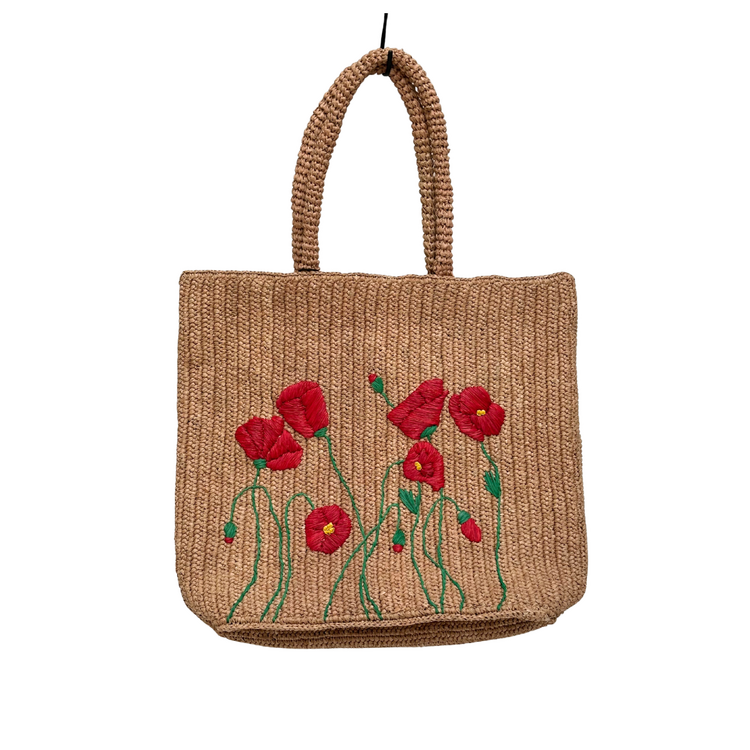 Lolo Deco Raffia Shopper Madagascar - Coquélicot