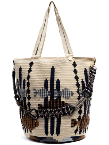 Guanabana handmade Tote Bag Cepheus With Macramé Handle - Beige & Brown