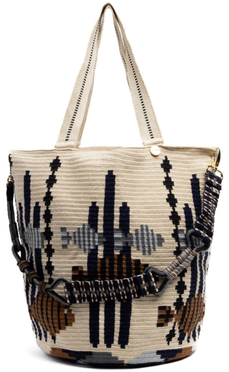 Guanabana handmade Tote Bag Cepheus With Macramé Handle - Beige & Brown